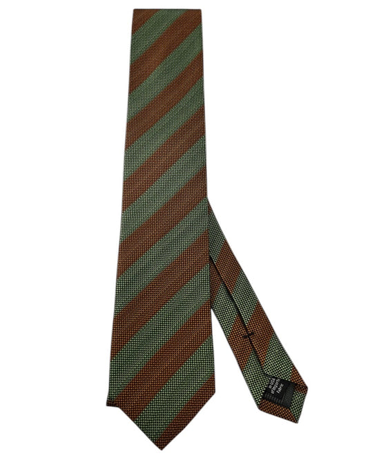 Green and Brown Regimental Striped Tie