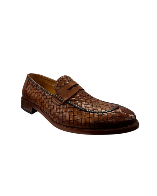 Brown Woven leather Penny Loafer