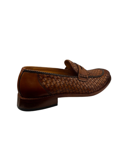 Brown Woven leather Penny Loafer